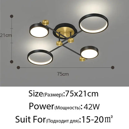 Modern gold led ceiling lamp black & gold 6 ring living room light