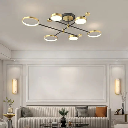 Modern gold led ceiling lamp black & gold 6 ring living room light