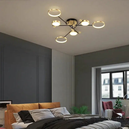 Modern gold led ceiling lamp black & gold 6 ring living room light
