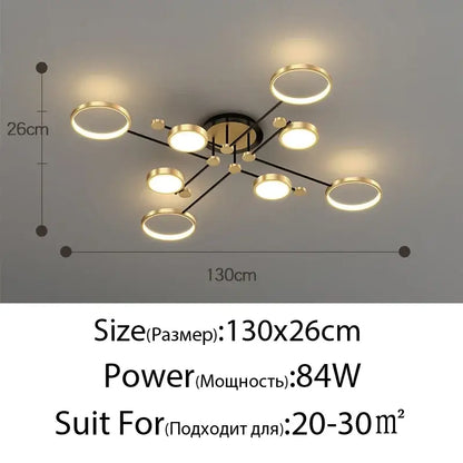 Modern gold led ceiling lamp black & gold 6 ring living room light
