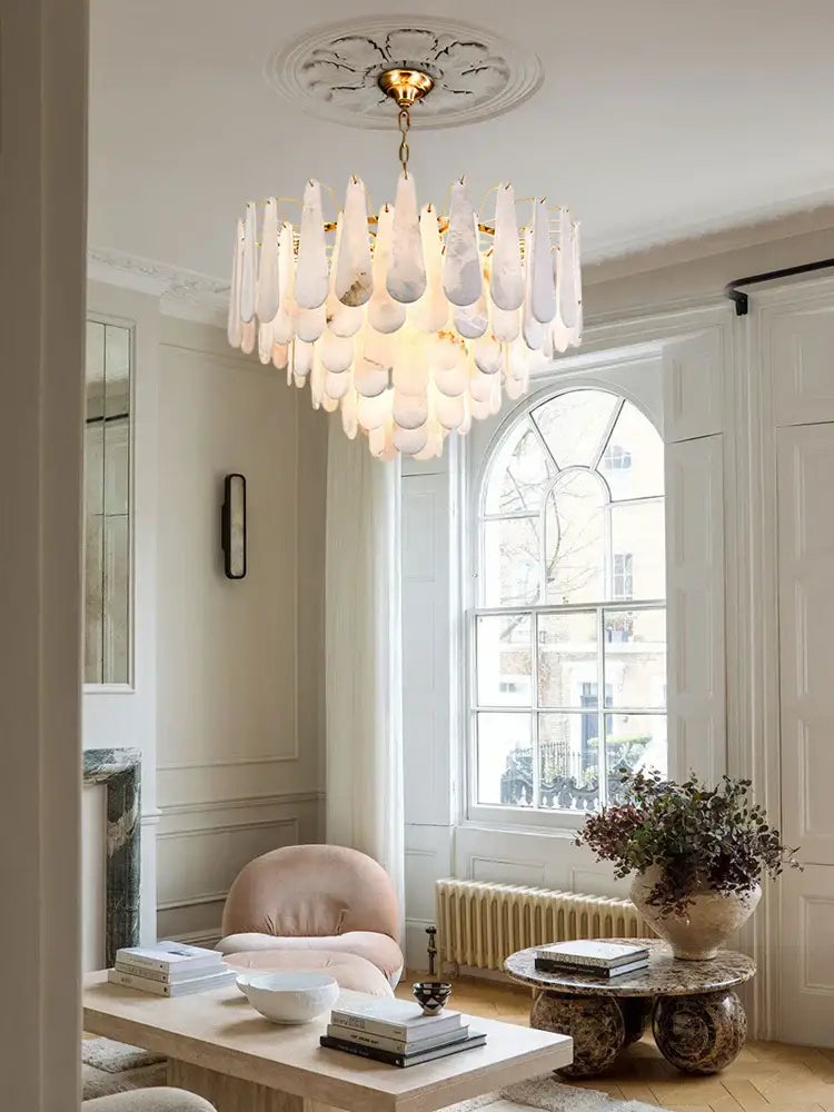 Modern gold led dimmable marble chandelier for dining room