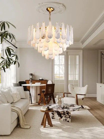 Modern gold led dimmable marble chandelier for dining room