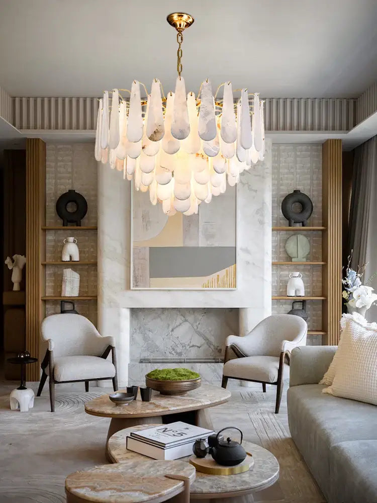 Modern gold led dimmable marble chandelier for dining room