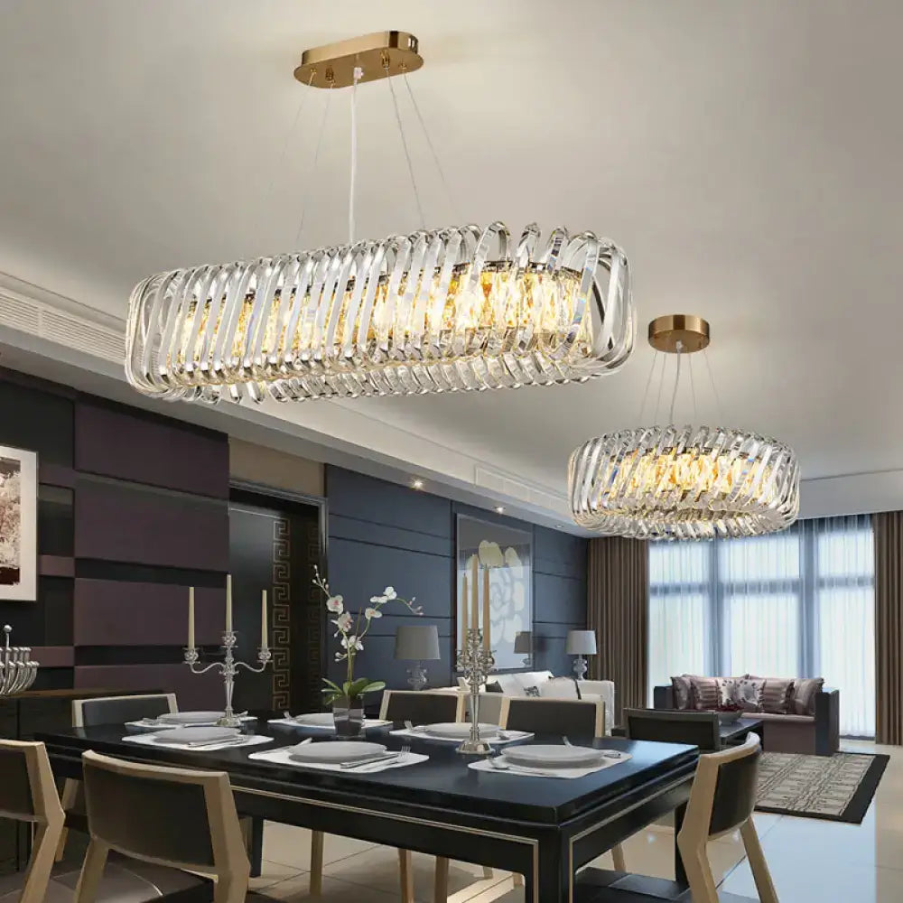 Modern gold led island pendant with crystal shade kitchen light