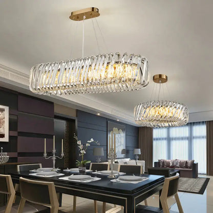 Modern gold led island pendant with crystal shade kitchen light
