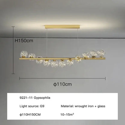 Modern gold led long chandelier dining room glass ball pendant light