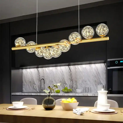 Modern gold led long chandelier dining room glass ball pendant light