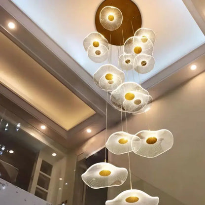 Modern gold led lotus chandelier for staircase and dining room
