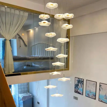 Modern gold led lotus chandelier for staircase and dining room