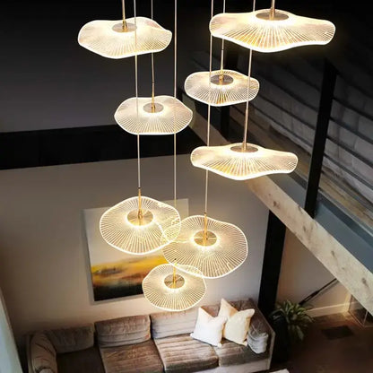 Modern gold led lotus chandelier for staircase and dining room