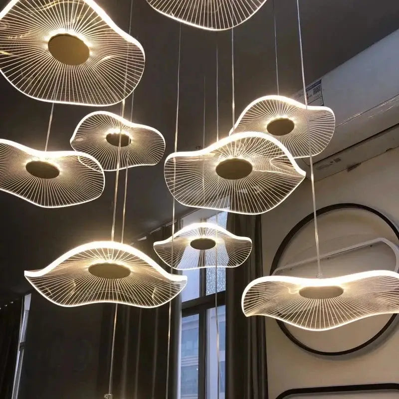 Modern gold led lotus chandelier for staircase and dining room