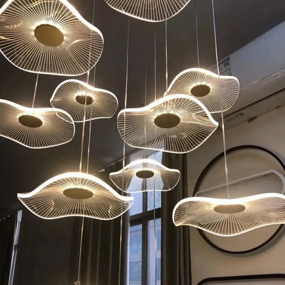 Modern gold led lotus chandelier for staircase and dining room