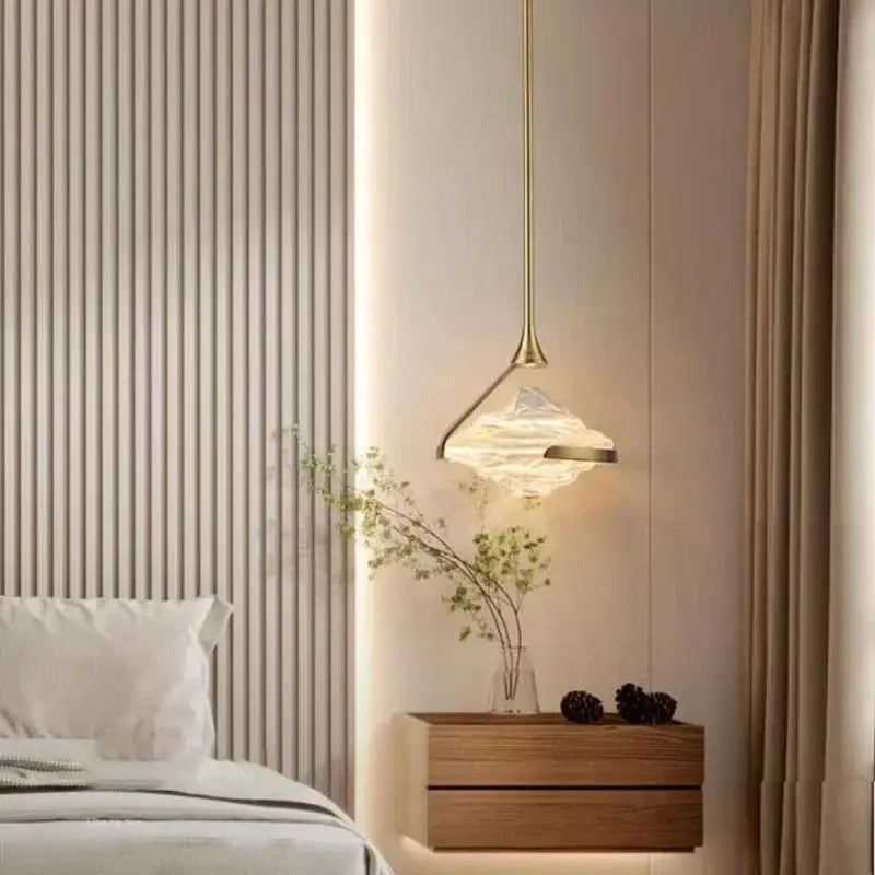 Modern gold led pendant lamp with textured glass for dining room