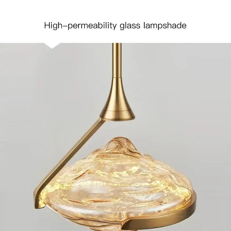 Modern gold led pendant lamp with textured glass for dining room