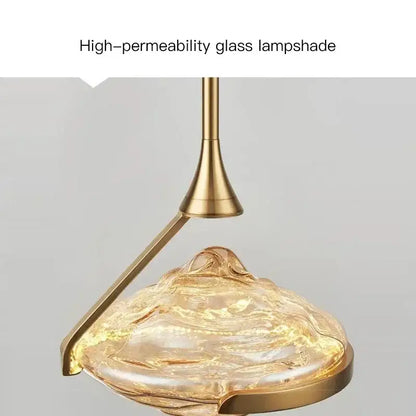 Modern gold led pendant lamp with textured glass for dining room