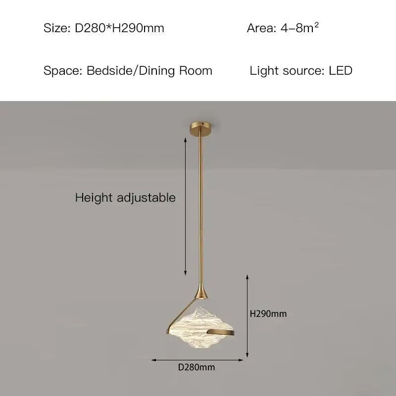 Modern gold led pendant lamp with textured glass for dining room