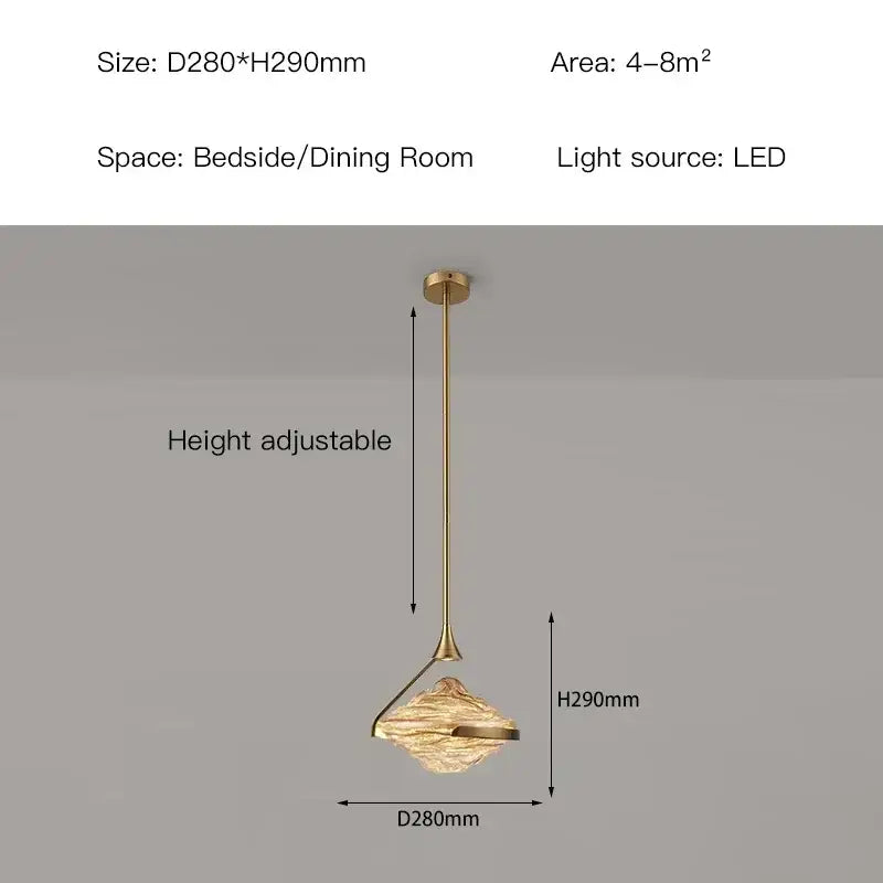 Modern gold led pendant lamp with textured glass for dining room
