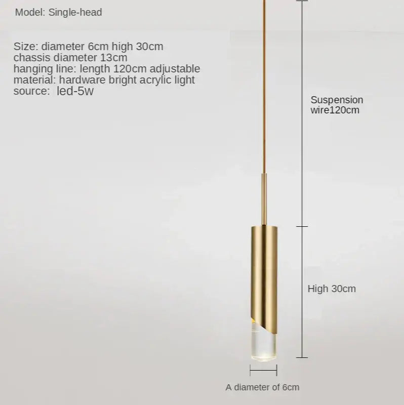 Modern gold led pendant light dining room cylindrical hanging lamp