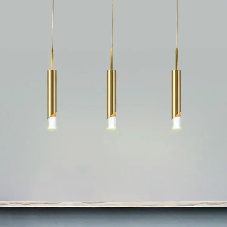 Modern gold led pendant light dining room cylindrical hanging lamp