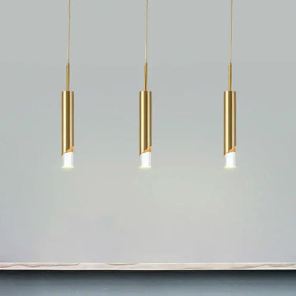 Modern gold led pendant light dining room cylindrical hanging lamp