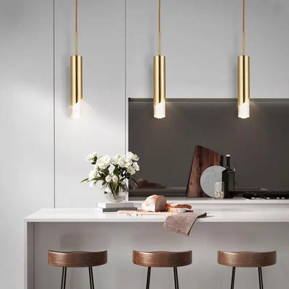 Modern gold led pendant light dining room cylindrical hanging lamp