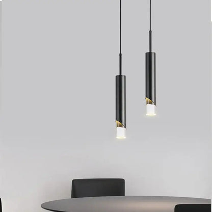 Modern gold led pendant light dining room cylindrical hanging lamp