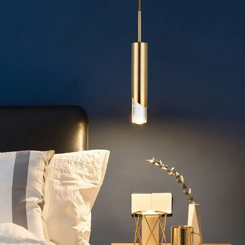 Modern gold led pendant light dining room cylindrical hanging lamp