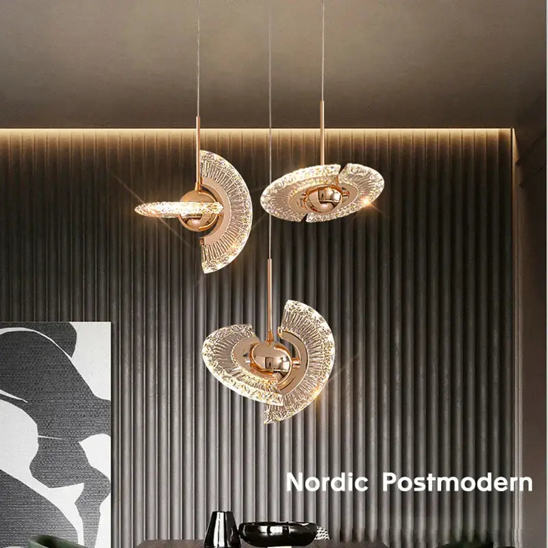 Modern gold led pendant light dining room fan glass chandelier