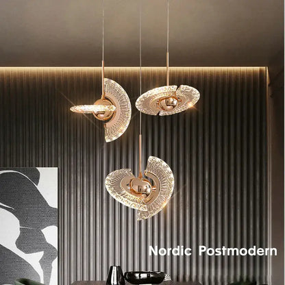 Modern gold led pendant light dining room fan glass chandelier