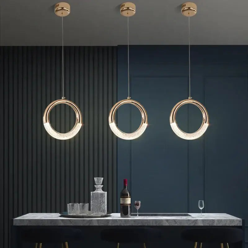 Modern gold led pendant light dining room fan glass chandelier