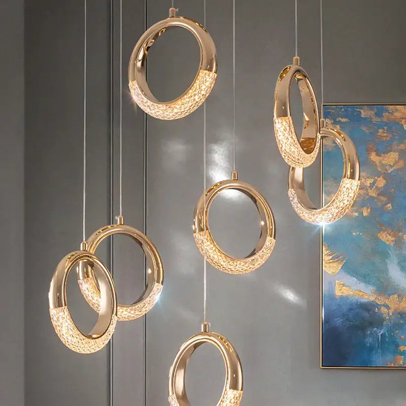 Modern gold led pendant light dining room fan glass chandelier
