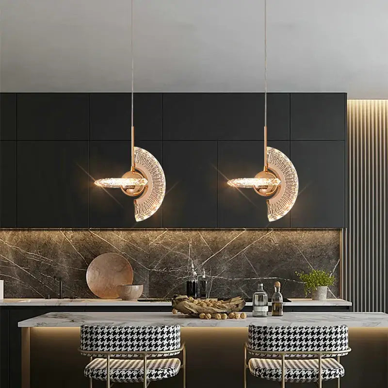 Modern gold led pendant light dining room fan glass chandelier