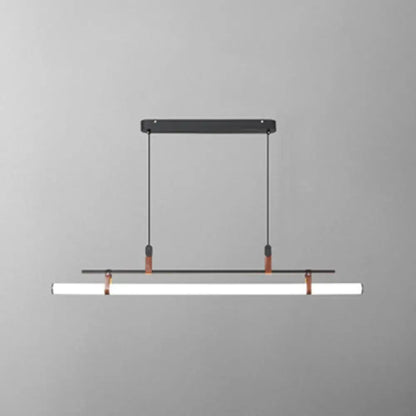 Modern gold led pendant light with leather for dining room