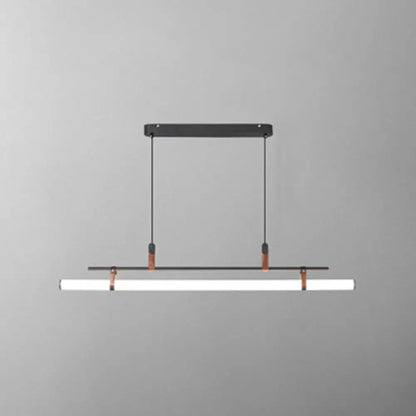 Modern gold led pendant light with leather for dining room