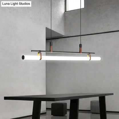 Modern gold led pendant light with leather for dining room