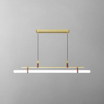Modern gold led pendant light with leather for dining room