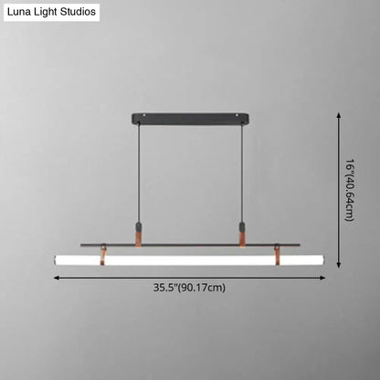Modern gold led pendant light with leather for dining room