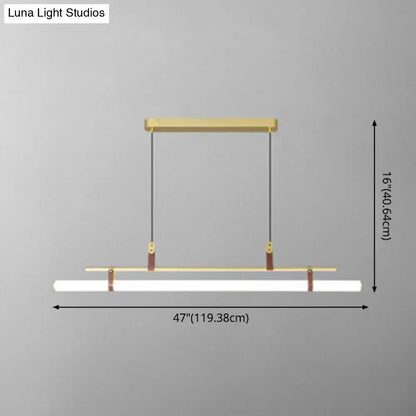 Modern gold led pendant light with leather for dining room