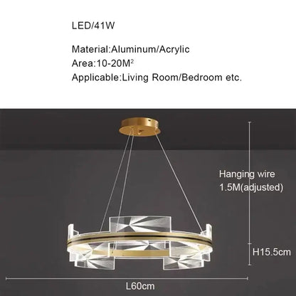 Modern gold led pendant lights crystal chandelier dining room