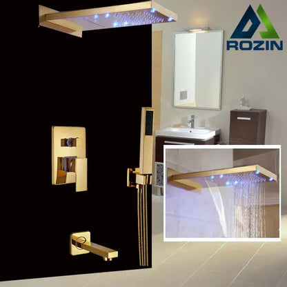 Modern gold led rain shower faucet bathroom wall mounted mixer