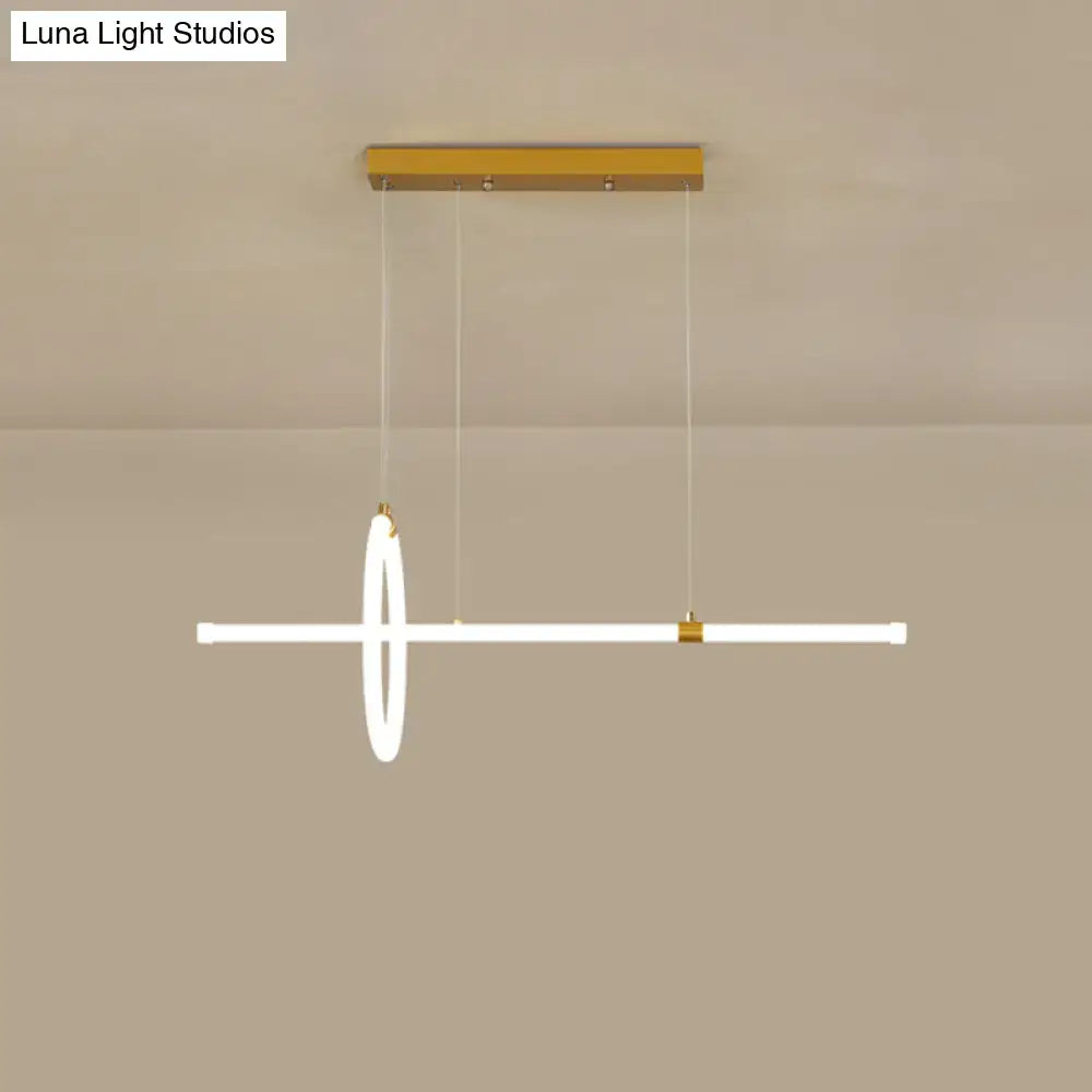 Modern gold led ring and bar pendant light dining room