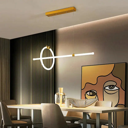 Modern gold led ring and bar pendant light dining room