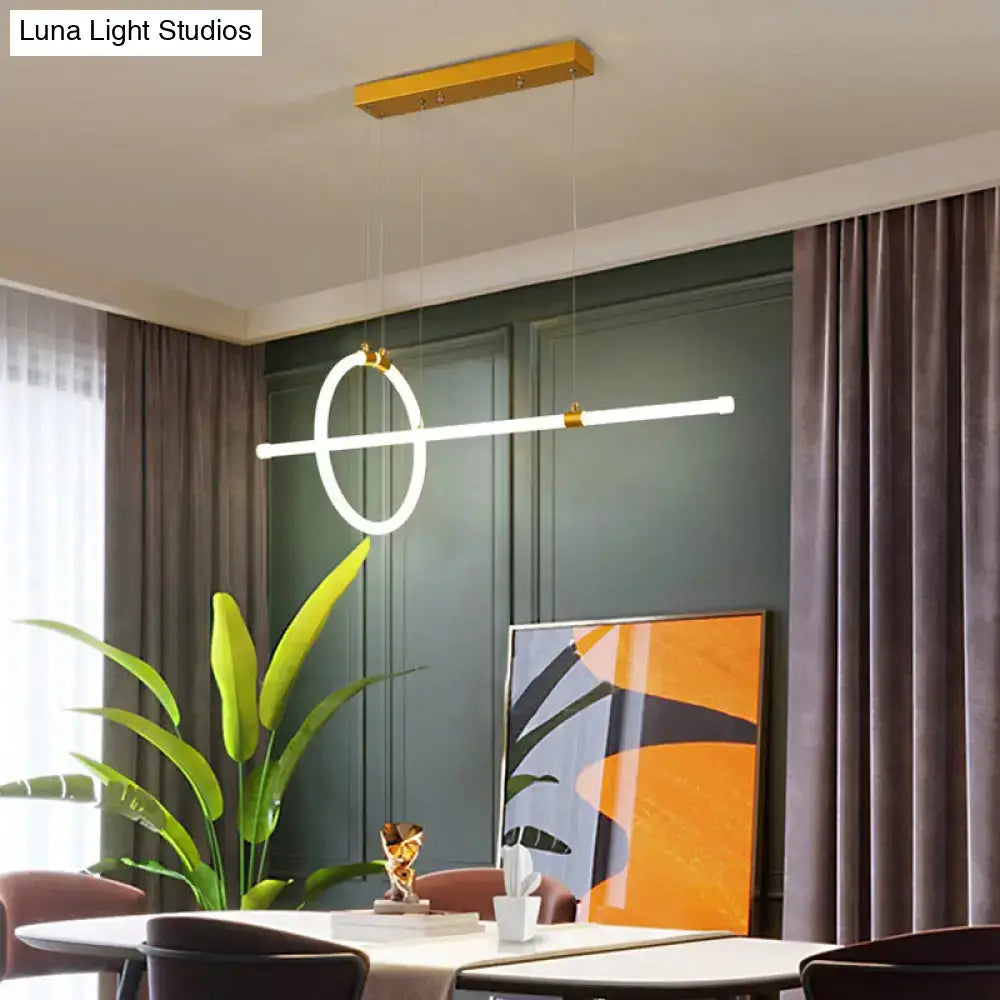 Modern gold led ring and bar pendant light dining room