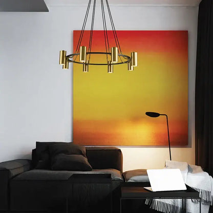Modern gold led ring chandelier dining room black wire pendant light