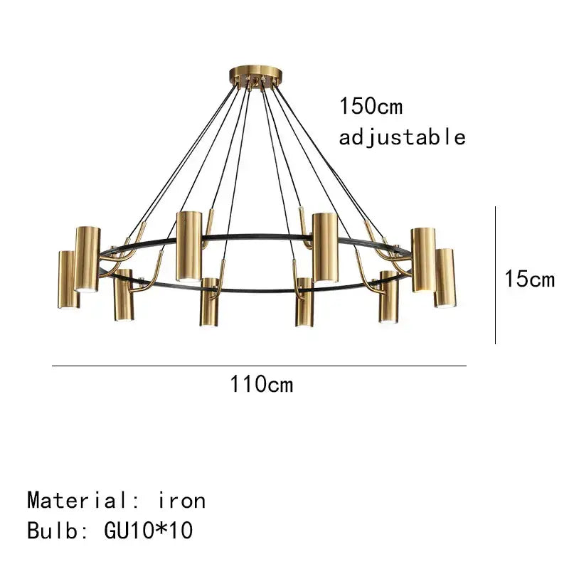 Modern gold led ring chandelier dining room black wire pendant light