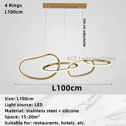 Modern gold led ring chandelier dining room pendant light
