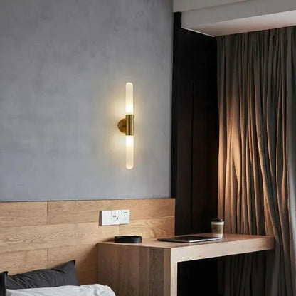 Modern gold led sconce with clear white glass – bedroom wall light