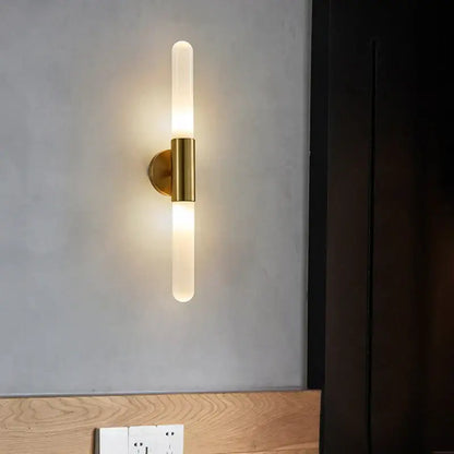 Modern gold led sconce with clear white glass – bedroom wall light