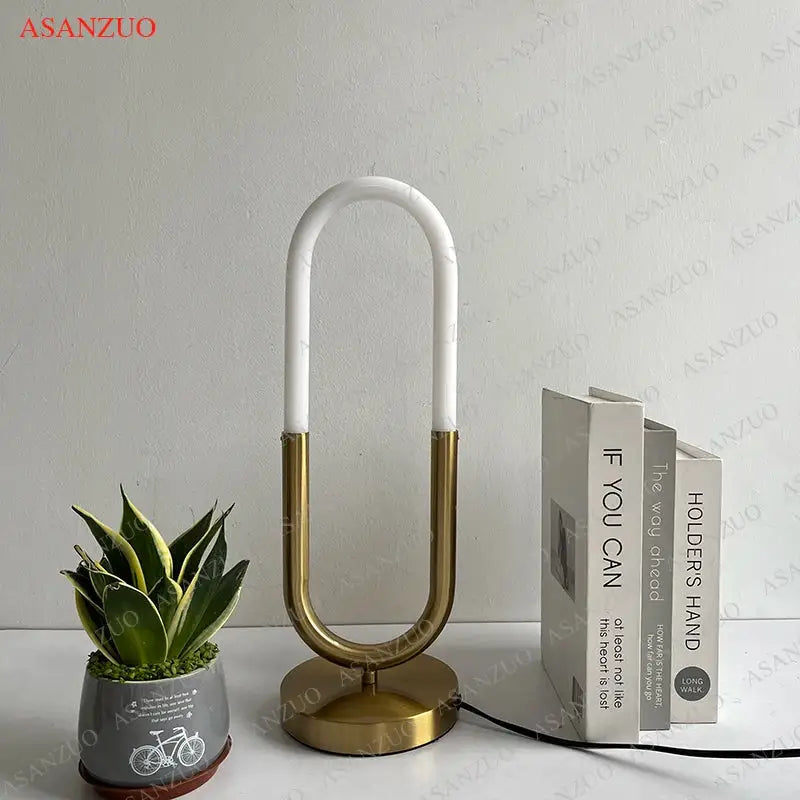 Modern gold led u shape table lamp for bedroom art decor