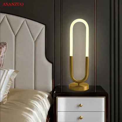 Modern gold led u shape table lamp for bedroom art decor